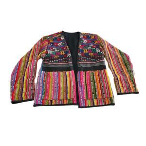 Rare Vtg Guatemalan Blazer Jacket Woven artisan cotton 42" L/XL Front Pockets